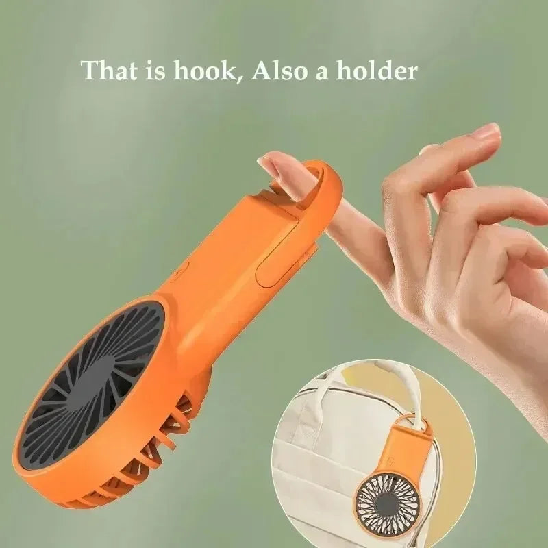 New Mini Handheld Fan Portable Hanging Hook USB Rechargeable Long Lasting Desktop Small Fan for Outdoor Mountaineering
