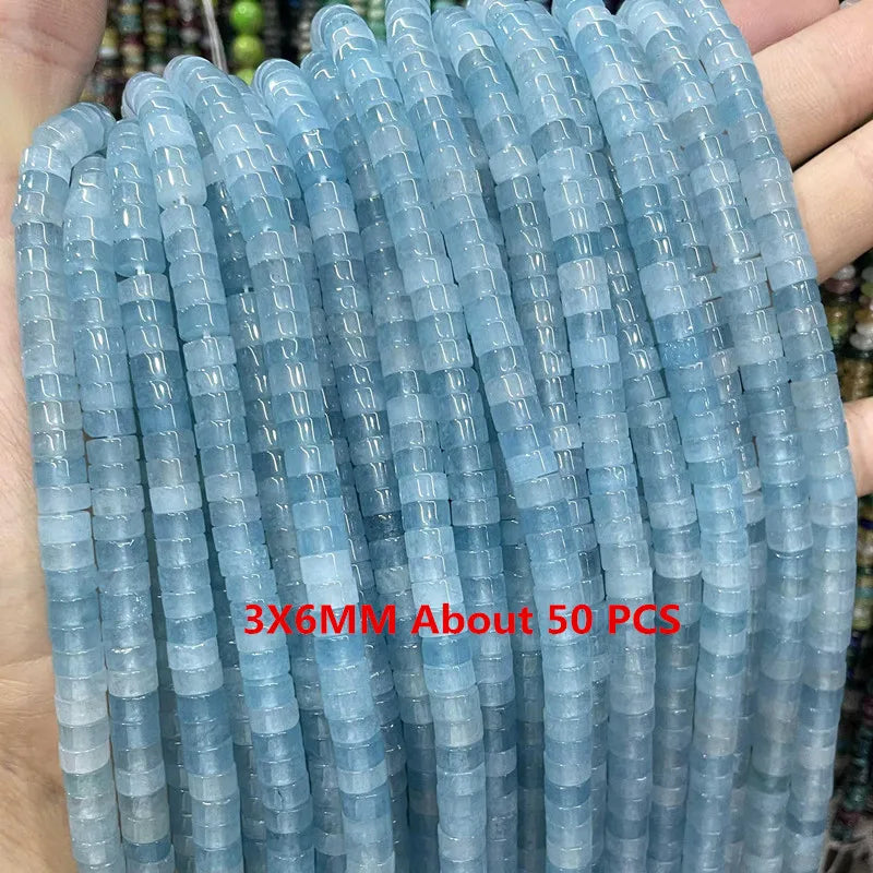 Natural Stone Blue Aquamarine Faceted Rondelle Square Irregular Round Space Beads For Jewelry Making Diy Bracelet Necklace