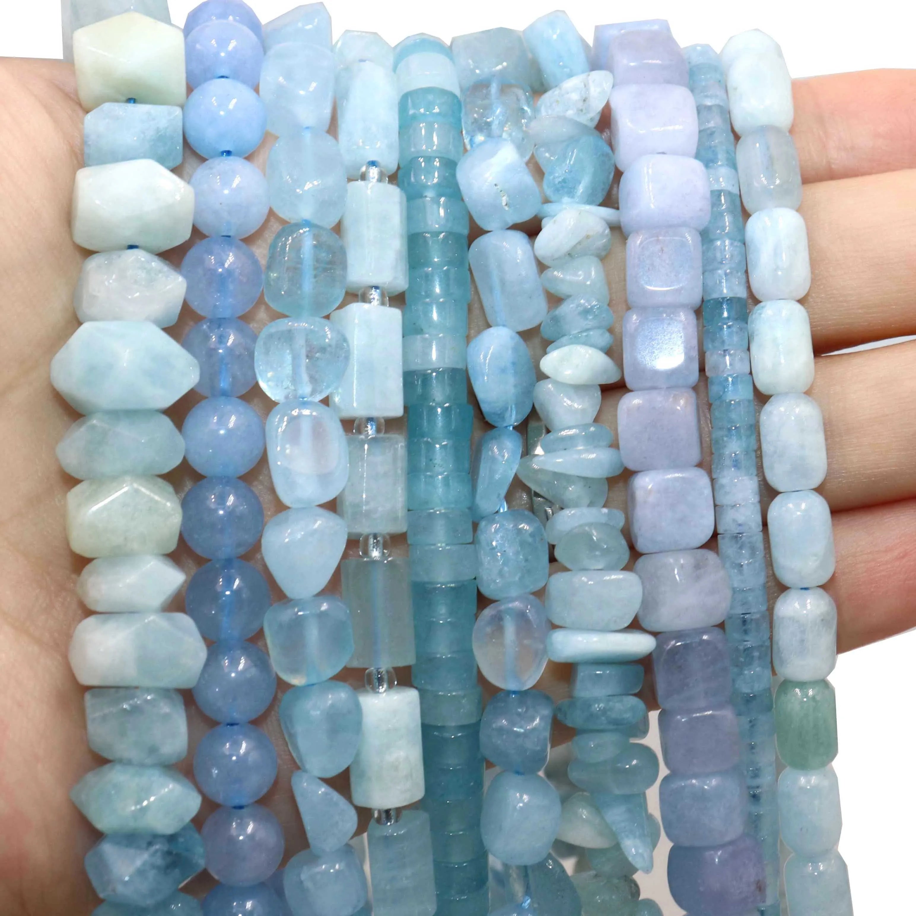 Natural Stone Blue Aquamarine Faceted Rondelle Square Irregular Round Space Beads For Jewelry Making Diy Bracelet Necklace