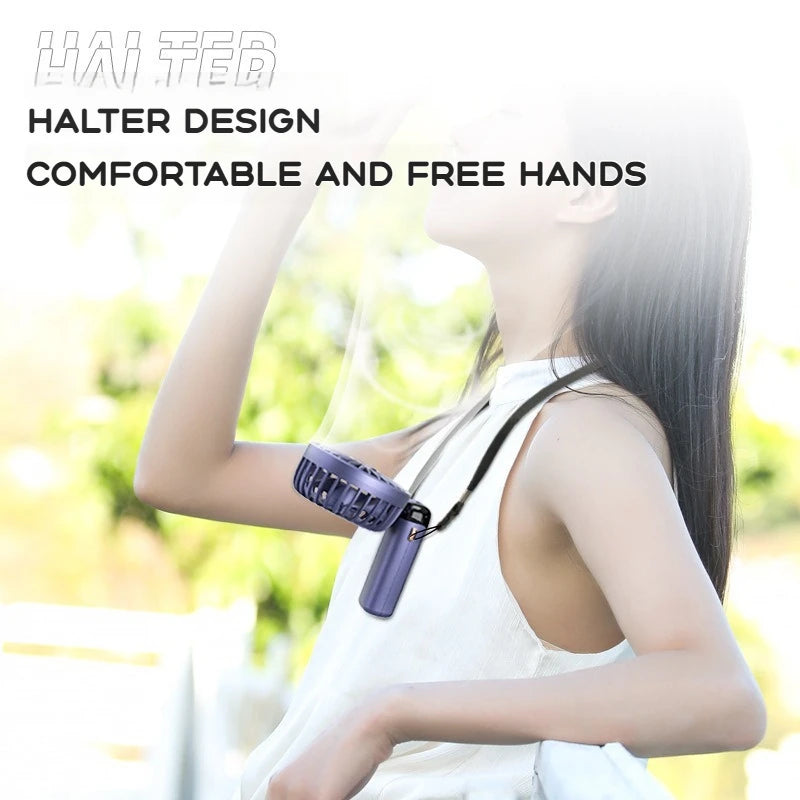 2026 Hot Handheld Mini Fan Foldable Portable Neck Hanging Fans 5 Speed USB Rechargeable Fan with Phone Stand and Display Screen