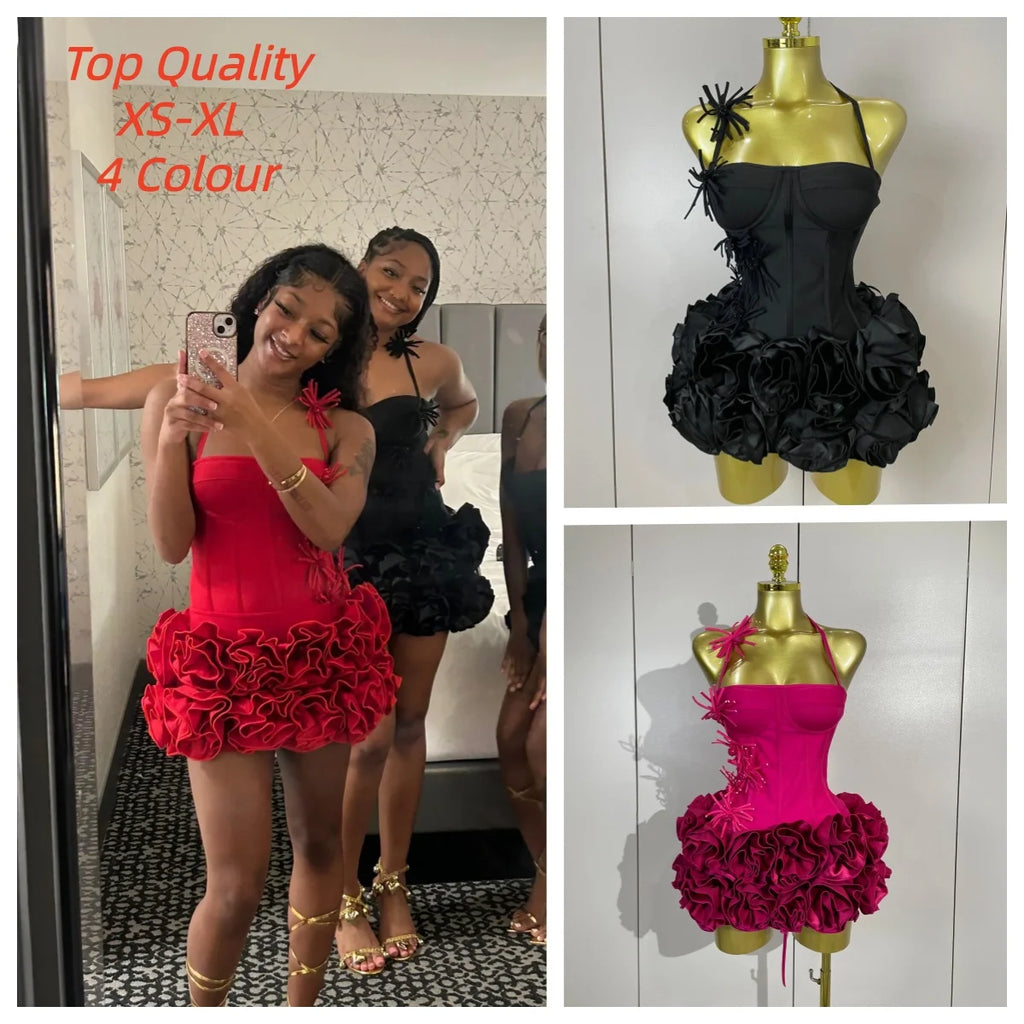 Sexy Halter Prom Gown Celebrity Club Two Piece Set Cocktail Elegant Women Fashion Luxury Birthday Party Red Black Bandage Outfit