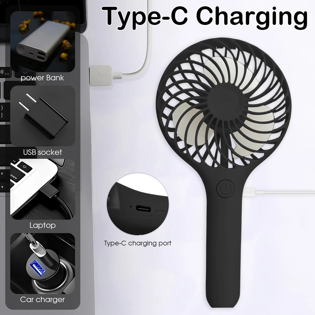 Handheld Fan Portable Fan Unisex USB-Rechargeable 1200mAh Mini Fan 3-Speed Settings Ideal for Home Office Outdoor and Travel