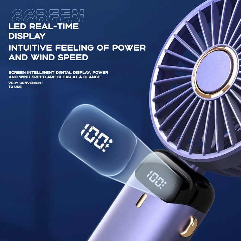 2026 Hot Handheld Mini Fan Foldable Portable Neck Hanging Fans 5 Speed USB Rechargeable Fan with Phone Stand and Display Screen