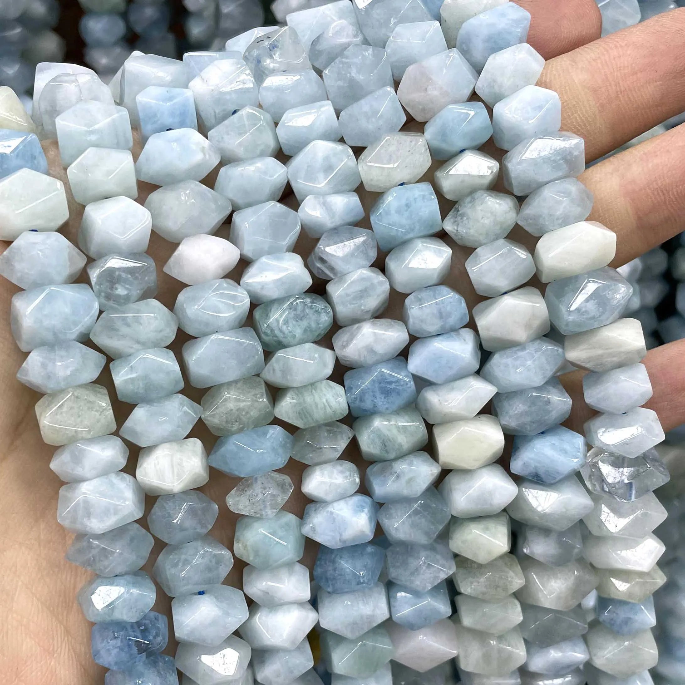 Natural Stone Blue Aquamarine Faceted Rondelle Square Irregular Round Space Beads For Jewelry Making Diy Bracelet Necklace