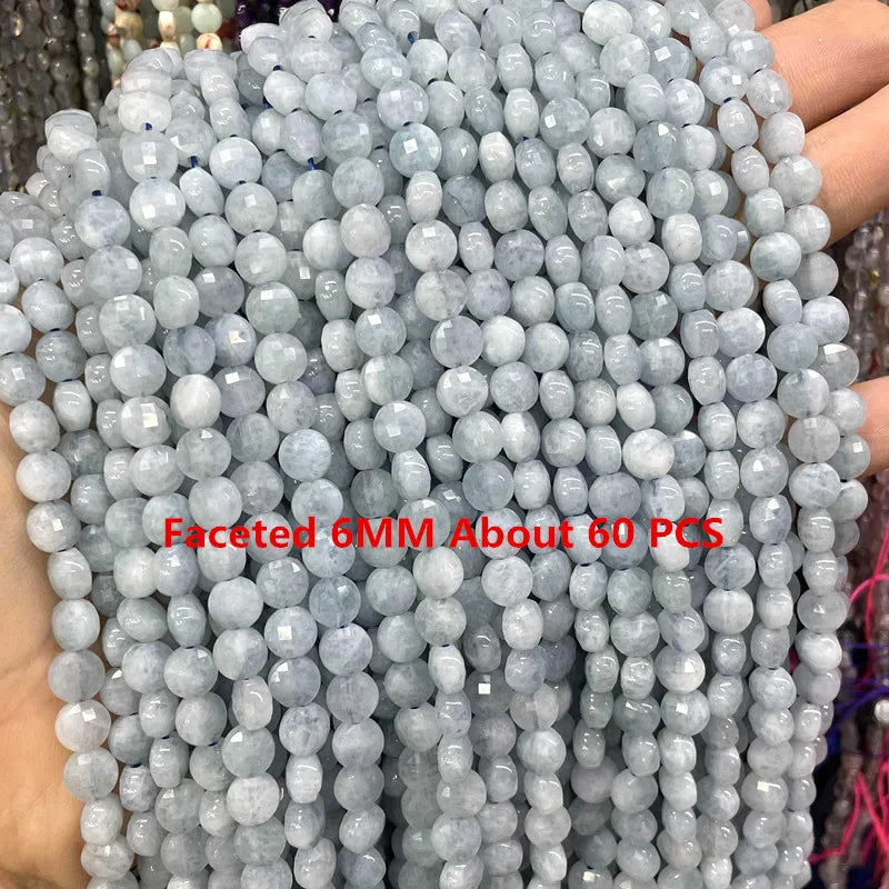 Natural Stone Blue Aquamarine Faceted Rondelle Square Irregular Round Space Beads For Jewelry Making Diy Bracelet Necklace