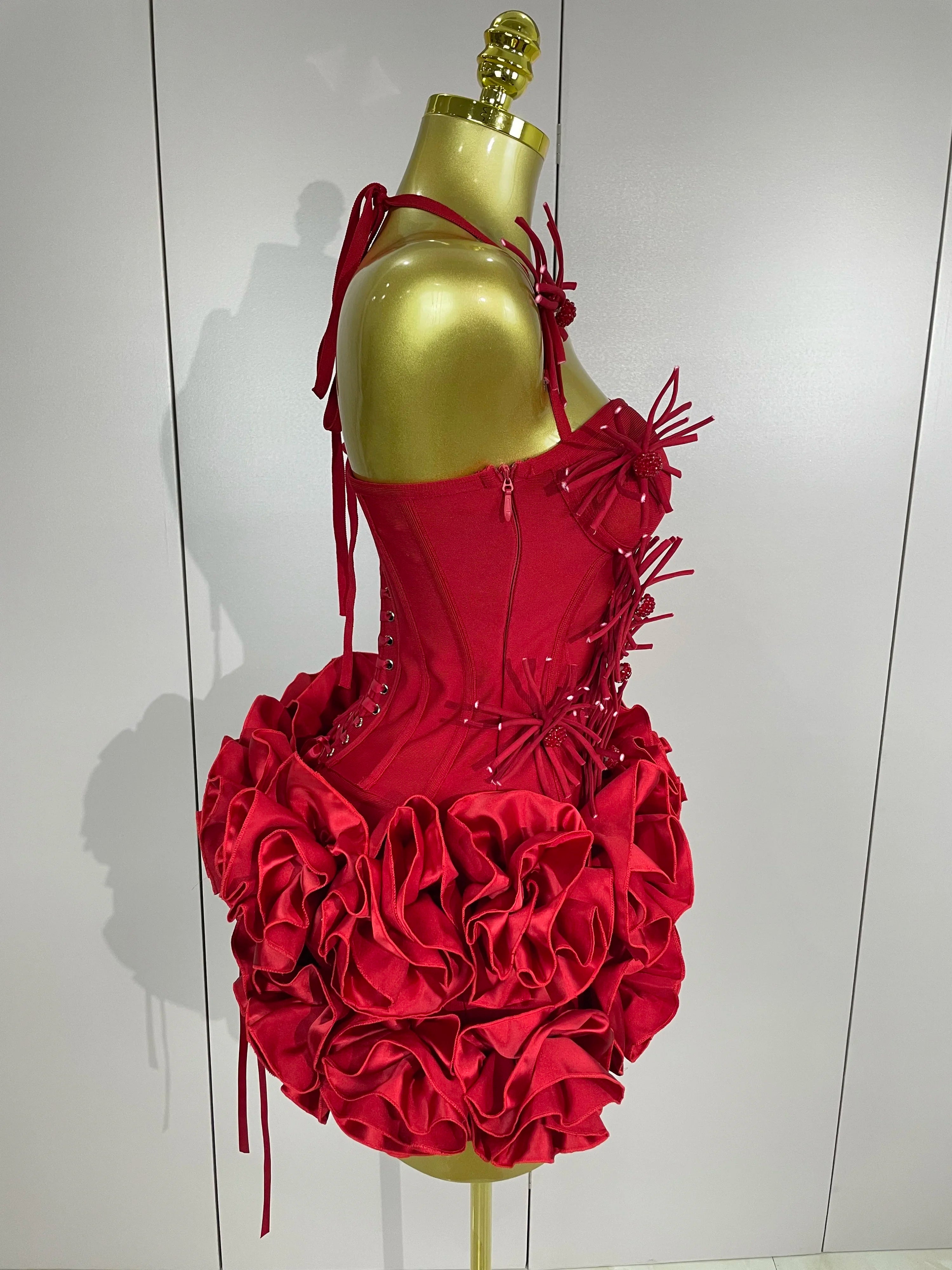 Sexy Halter Prom Gown Celebrity Club Two Piece Set Cocktail Elegant Women Fashion Luxury Birthday Party Red Black Bandage Outfit